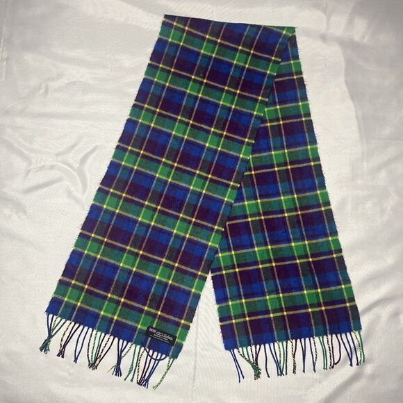 100% Cashmere Scarf Made In Scotland Colorful Purple Plaid 72 x12 Winter Scarf - Picture 1 of 3